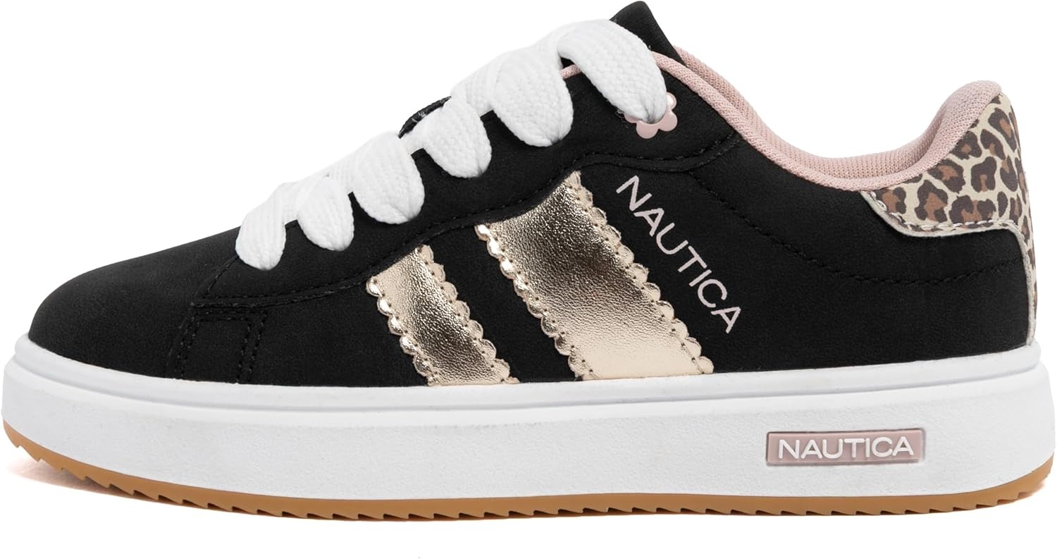 image:imageNautica Boys Girls Casual Fashion Shoes Comfortable Soccer Classic Walking Tennis Sneakers for Kids Breathable Lightweight amp Flexible Lace UpBungeeBlack Gold