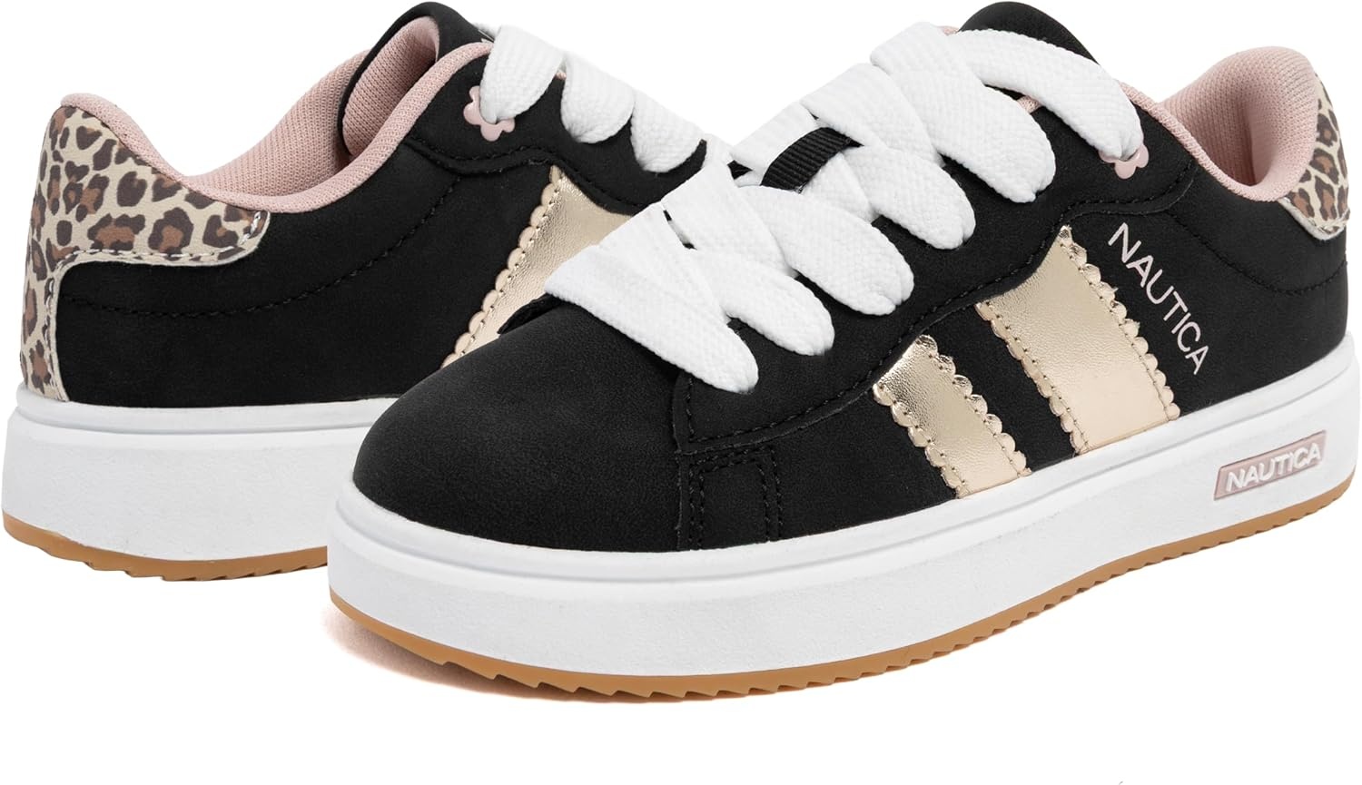 image:imageNautica Boys Girls Casual Fashion Shoes Comfortable Soccer Classic Walking Tennis Sneakers for Kids Breathable Lightweight amp Flexible Lace UpBungeeBlack Gold