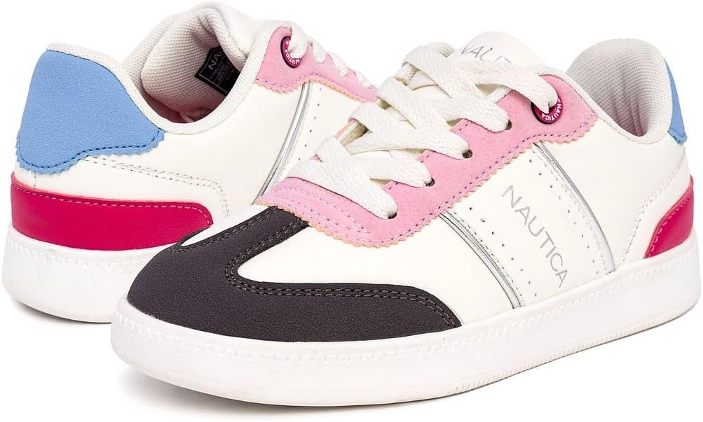 image:imageNautica Boys Girls Casual Fashion Shoes Comfortable Soccer Classic Walking Tennis Sneakers for Kids Breathable Lightweight amp Flexible Lace UpBungeeIvory Pink