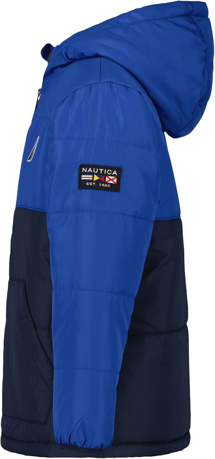 image:imageNautica Boys Heavyweight Hooded Bubble Jacket With Polar Fleece LiningColorblock Galaxy Blue