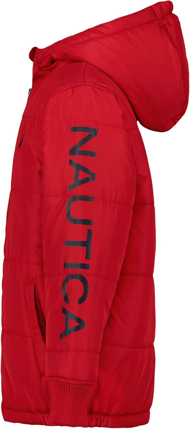 image:imageNautica Boys Heavyweight Hooded Bubble Jacket With Polar Fleece LiningTango RedNavy