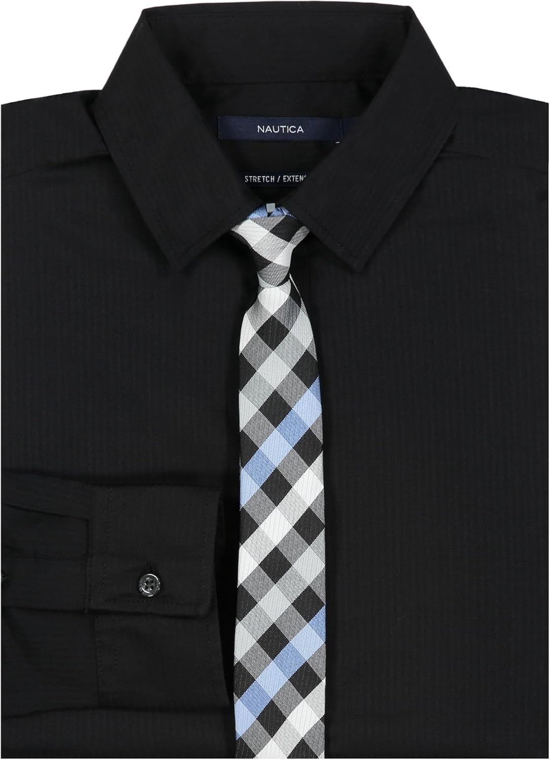 image:imageNautica Boys Long Sleeve ButtonDown Collared Dress Shirt with TieBlack