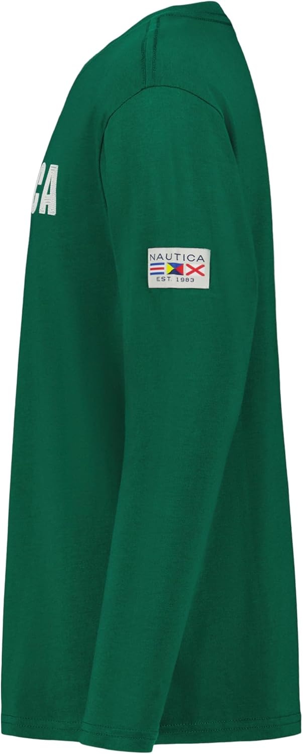 image:imageNautica Boys Long Sleeve Screen Print Graphic TShirtChain Stitch Evergreen