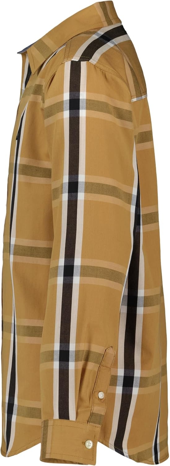 image:imageNautica Boys Long Sleeve Woven ButtonDown Shirt Comfortable Classic FitBrown Sugar Grid Plaid