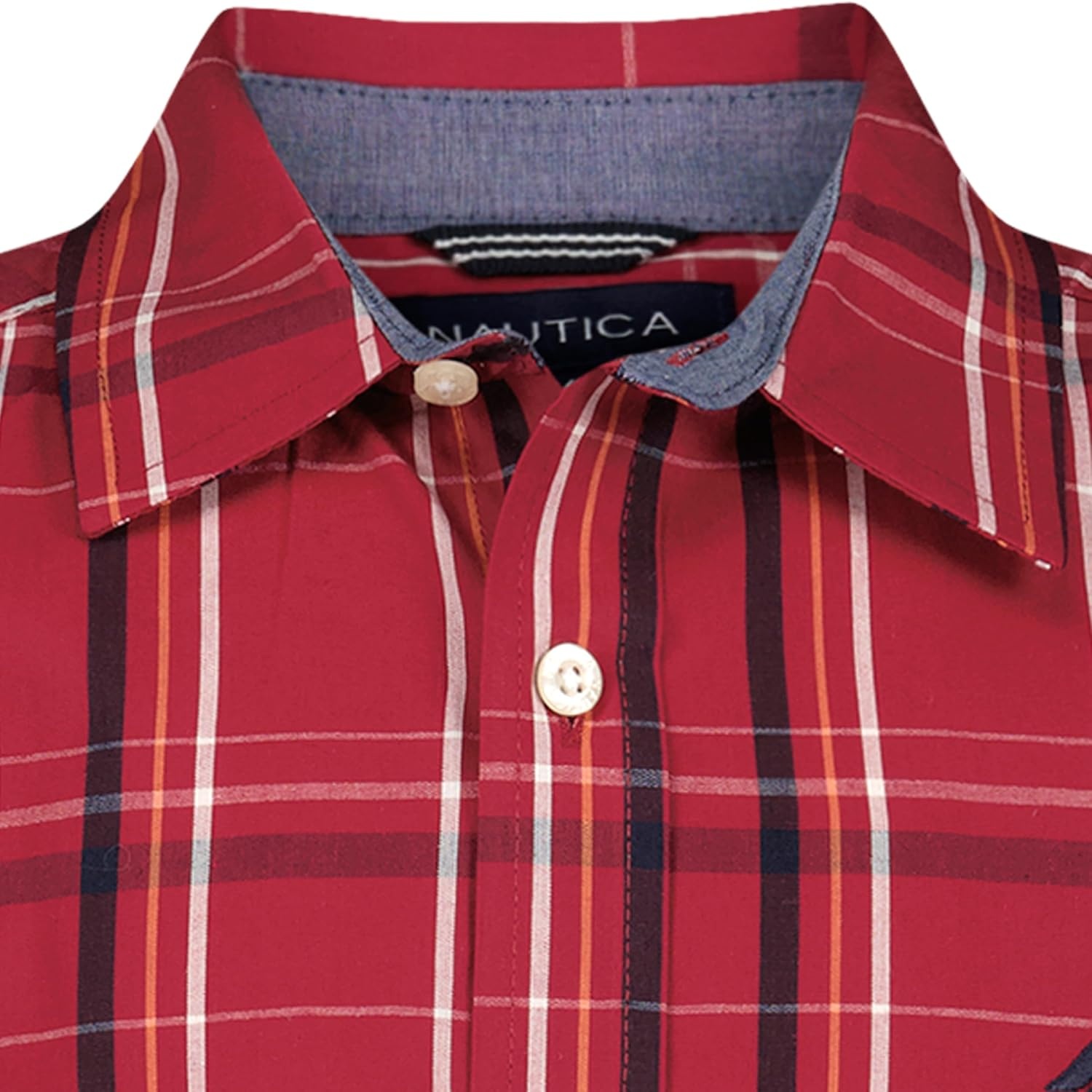 image:imageNautica Boys Long Sleeve Woven ButtonDown Shirt Comfortable Classic FitRio Red Thin Plaid