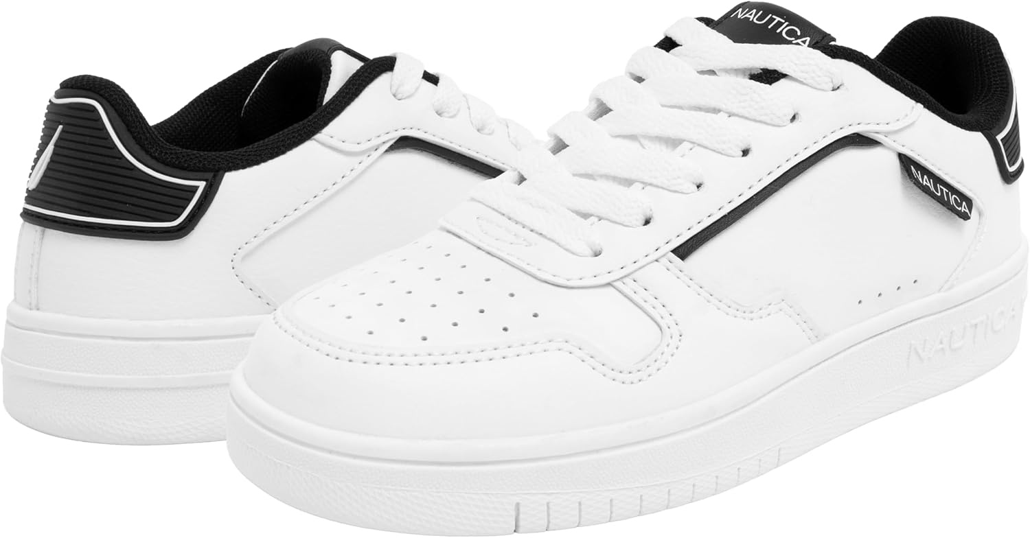 image:imageNautica Boys LowTop Sneakers Basketball Tennis Shoes for Kids Outdoor School Running Shoes Sizes for Big KidLittle KidWhite Black Almina