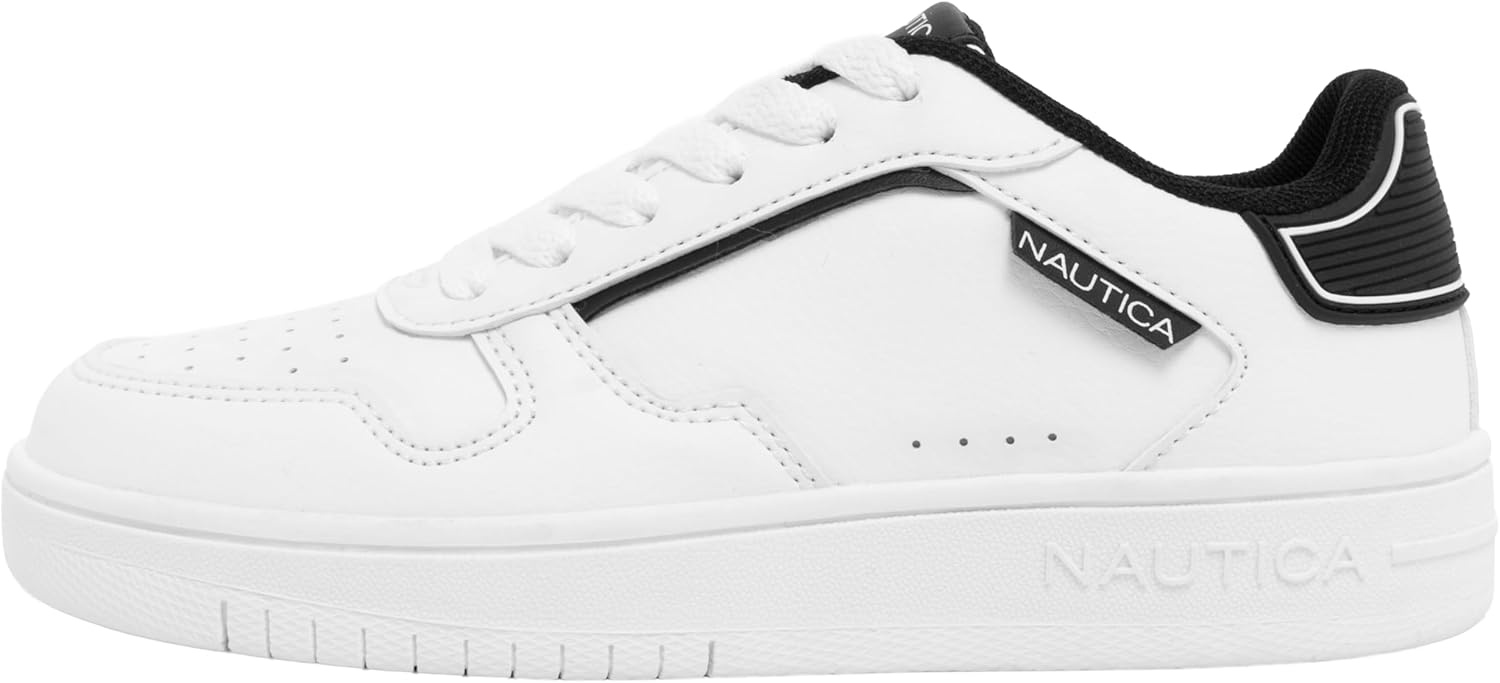 image:imageNautica Boys LowTop Sneakers Basketball Tennis Shoes for Kids Outdoor School Running Shoes Sizes for Big KidLittle KidWhite Black Almina