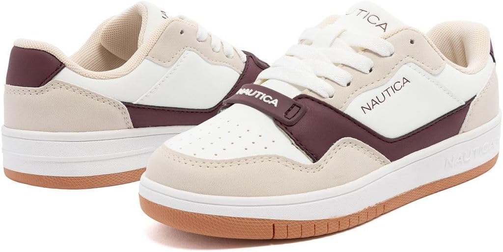 image:imageNautica Boys LowTop Sneakers Basketball Tennis Shoes for Kids Outdoor School Running Shoes Sizes for Big KidLittle KidWhite Burgundy