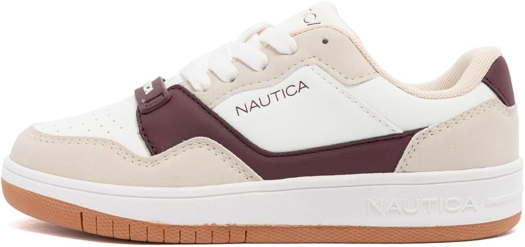 image:imageNautica Boys LowTop Sneakers Basketball Tennis Shoes for Kids Outdoor School Running Shoes Sizes for Big KidLittle KidWhite Burgundy