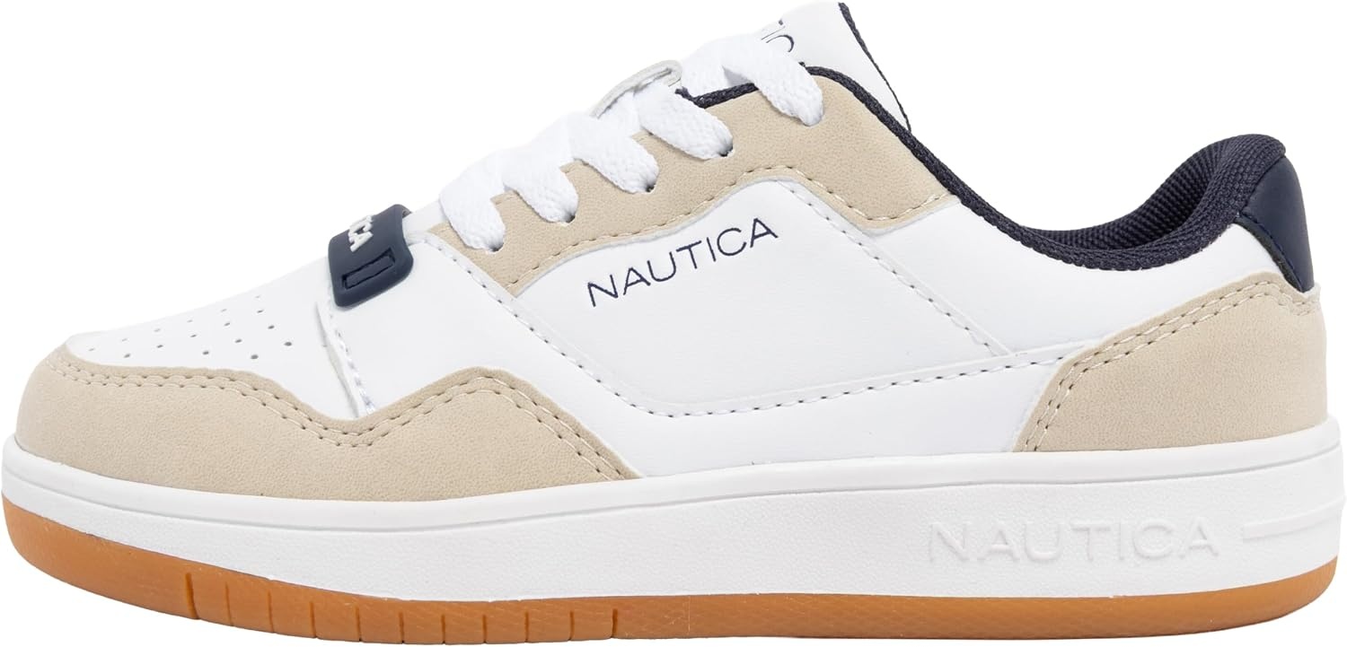 image:imageNautica Boys LowTop Sneakers Basketball Tennis Shoes for Kids Outdoor School Running Shoes Sizes for Big KidLittle KidWhite Greige Gum