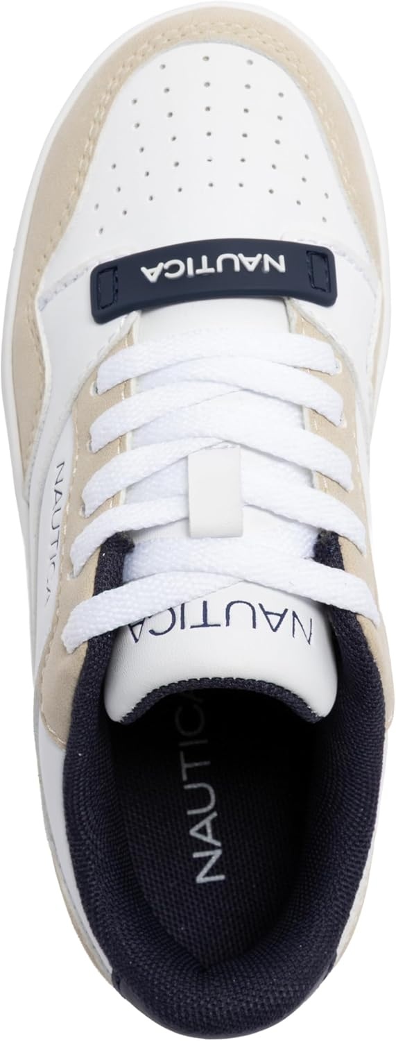 image:imageNautica Boys LowTop Sneakers Basketball Tennis Shoes for Kids Outdoor School Running Shoes Sizes for Big KidLittle KidWhite Greige Gum