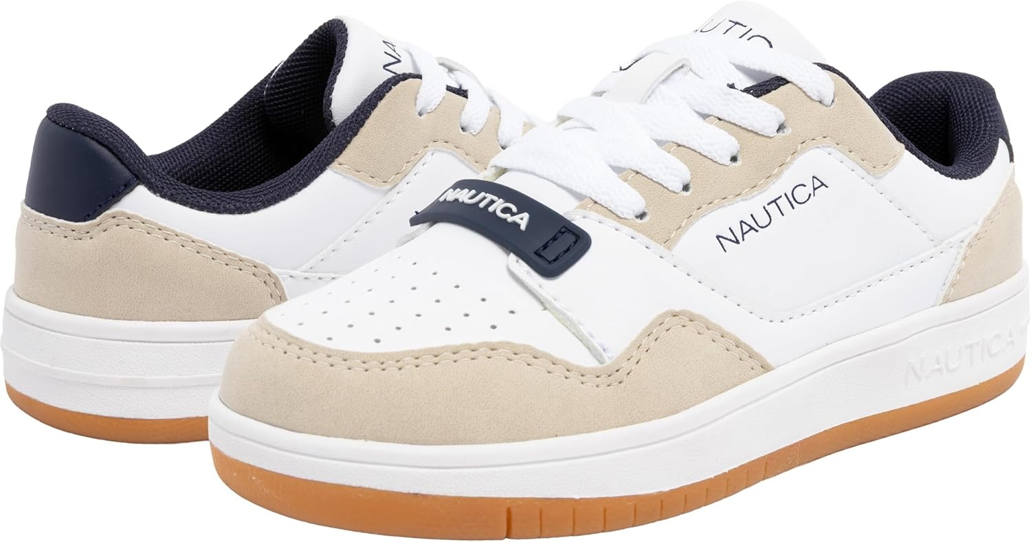 image:imageNautica Boys LowTop Sneakers Basketball Tennis Shoes for Kids Outdoor School Running Shoes Sizes for Big KidLittle KidWhite Greige Gum