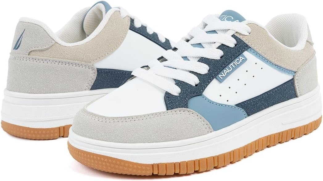 image:imageNautica Boys LowTop Sneakers Basketball Tennis Shoes for Kids Outdoor School Running Shoes Sizes for Big KidLittle KidWhite Navy Island