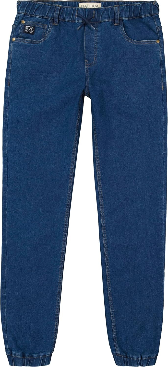 image:imageNautica Boys Pullon Stretch Denim JoggerStyle Jeans 5Pocket Style amp Drawstring ClosureLegacy Medium Blue