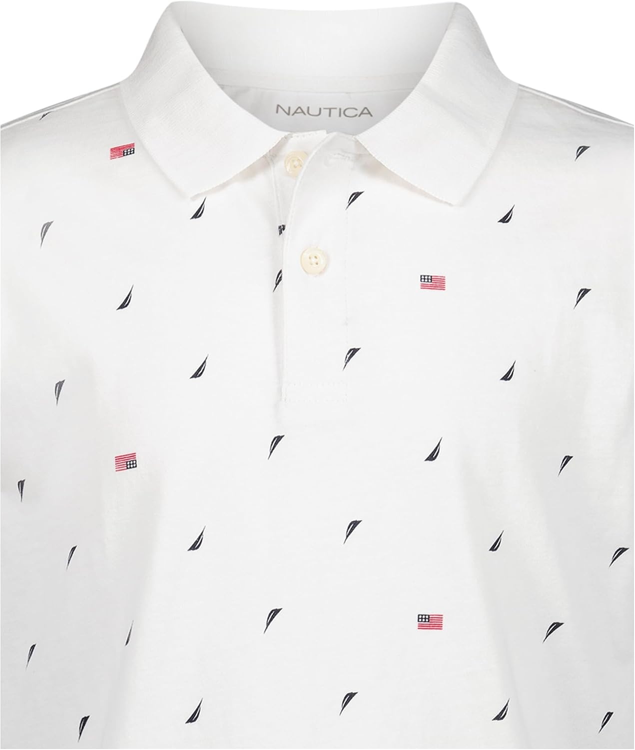 image:imageNautica Boys Short Sleeve Fashion Polo Button Closure Soft amp ComfortableAmericana Aop White