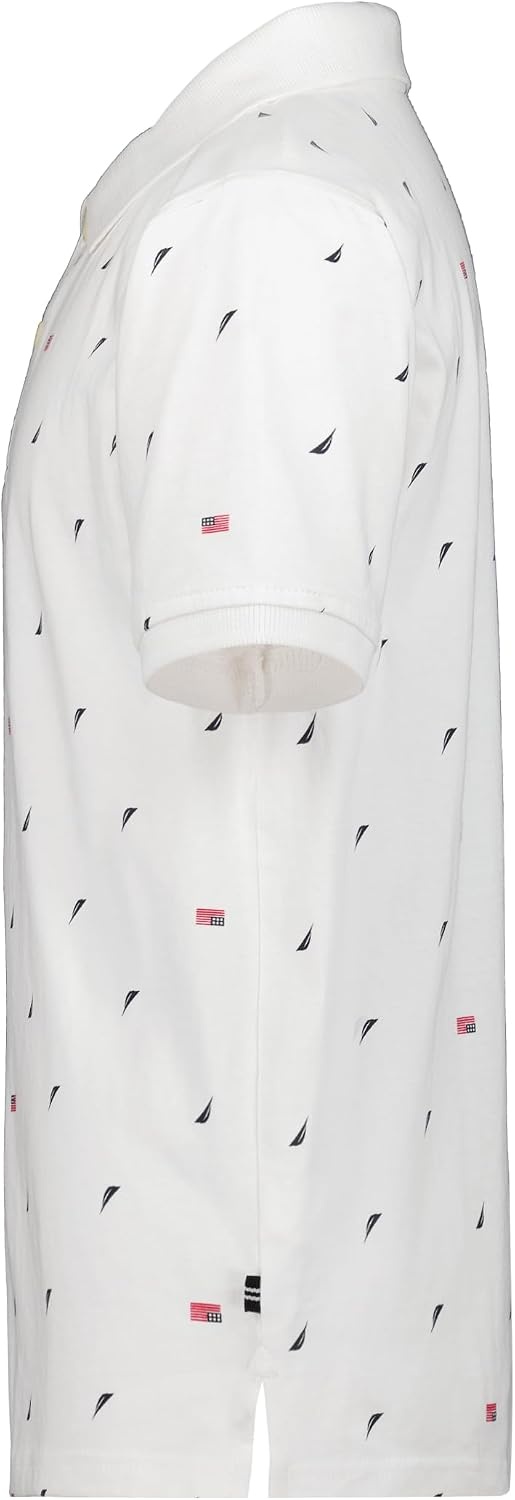 image:imageNautica Boys Short Sleeve Fashion Polo Button Closure Soft amp ComfortableAmericana Aop White