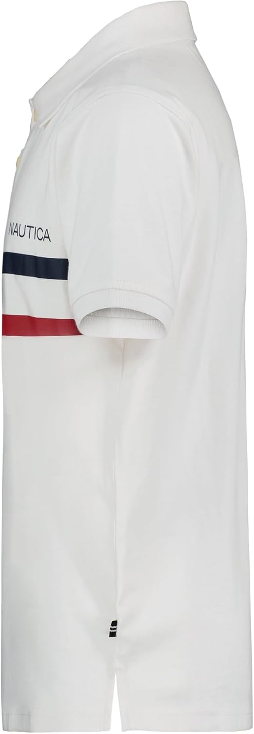 image:imageNautica Boys Short Sleeve Fashion Polo Button Closure Soft amp ComfortableDouble Stripe White