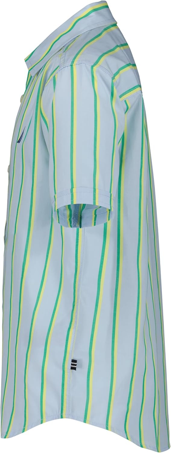 image:imageNautica Boys Short Sleeve Woven ButtonDown Shirt Light Weight amp BreathableCashmere Blue Thin Stripe