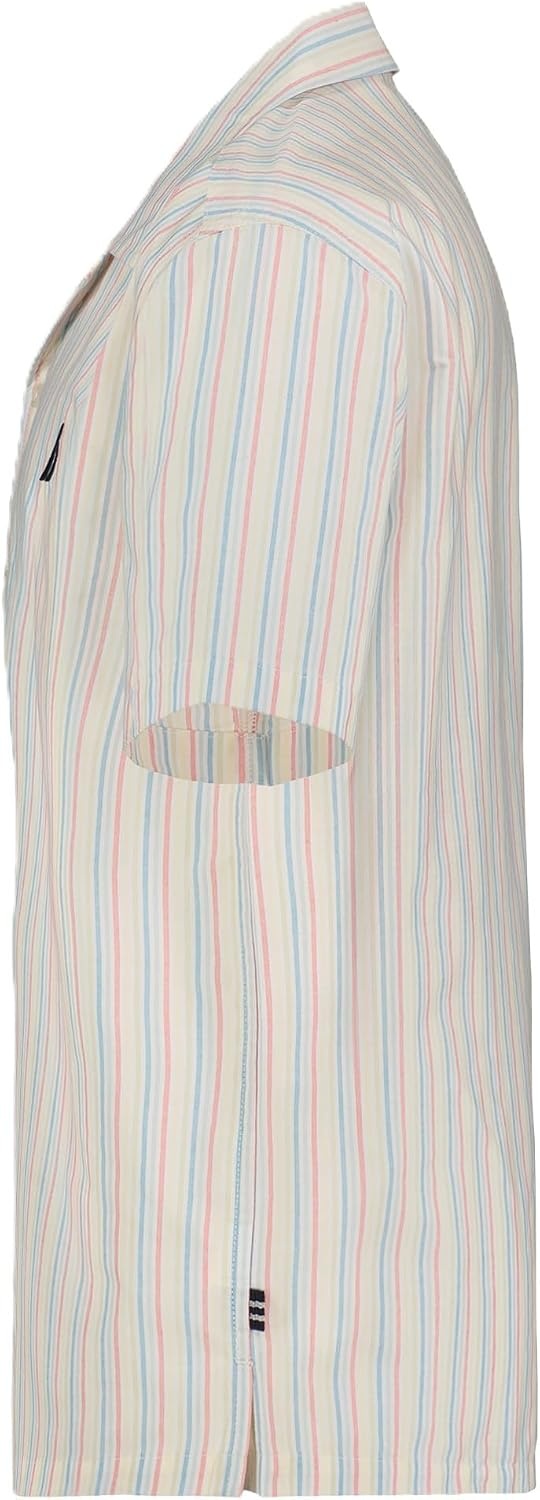 image:imageNautica Boys Short Sleeve Woven ButtonDown Shirt Light Weight amp BreathableRainbow Stripe on Bright White