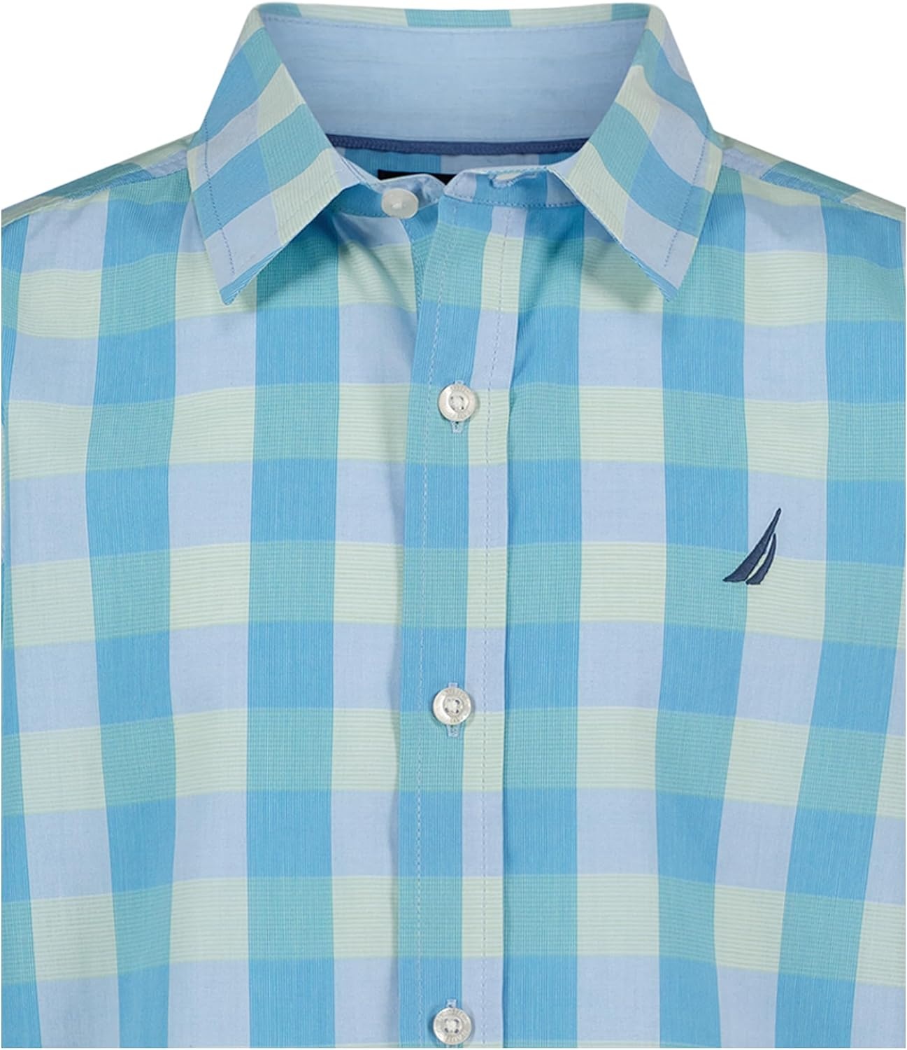 image:imageNautica Boys Short Sleeve Woven ButtonDown Shirt Light Weight amp BreathableSpring Check Azure
