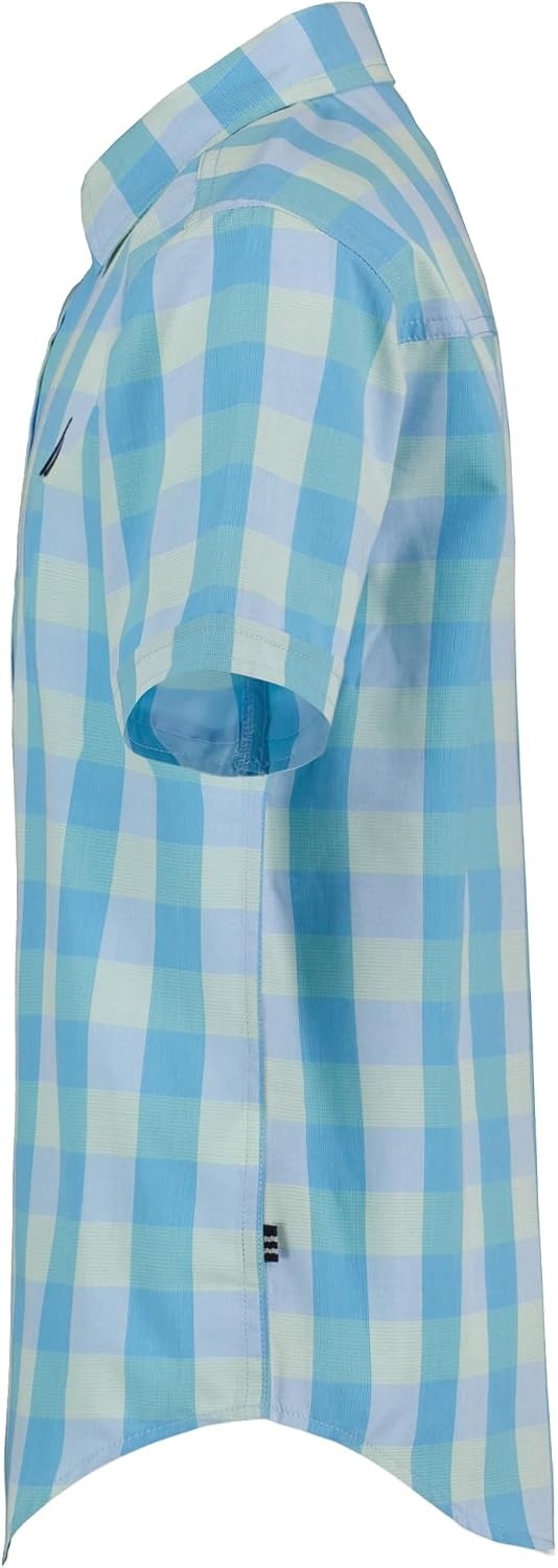 image:imageNautica Boys Short Sleeve Woven ButtonDown Shirt Light Weight amp BreathableSpring Check Azure
