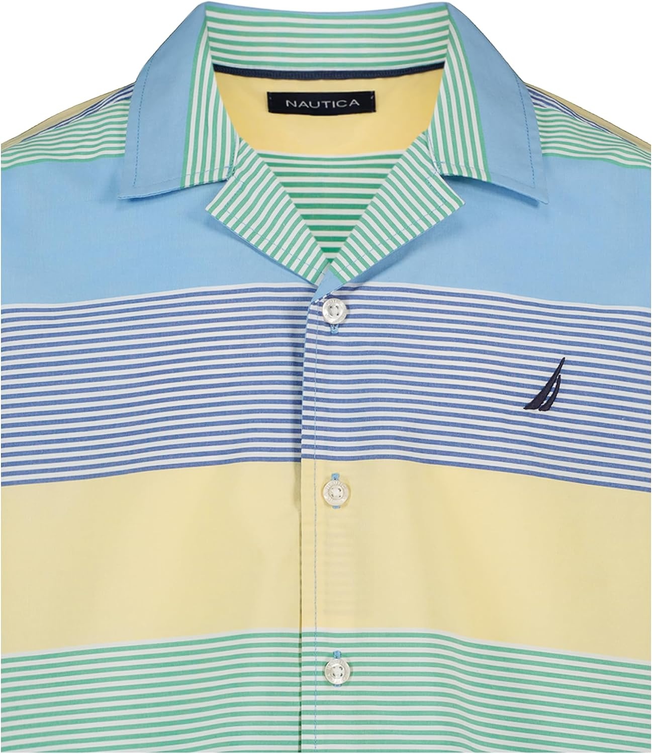 image:imageNautica Boys Short Sleeve Woven ButtonDown Shirt Light Weight amp BreathableWide Stripe Little Boy Blue