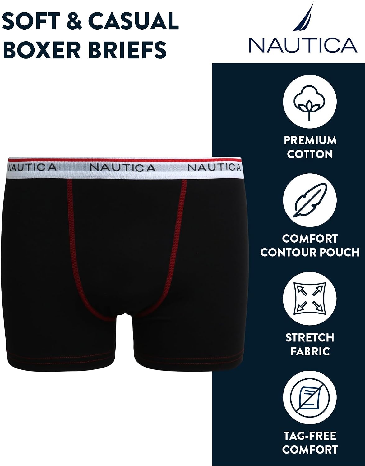 image:imageNautica Boys Stretch Performance Boxer Briefs 36 Pack Breathable Underwear for Boys 618Block LogoBarbados CherryBlack3pk
