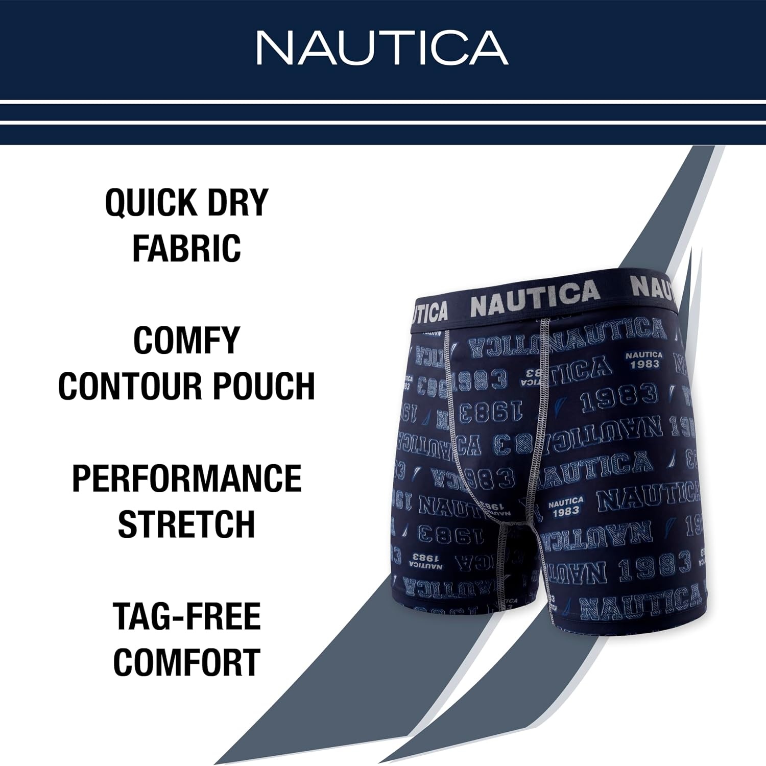 image:imageNautica Boys Stretch Performance Boxer Briefs 36 Pack Breathable Underwear for Boys 618Nt Navy LogoCloudlessDeep Sea Dive
