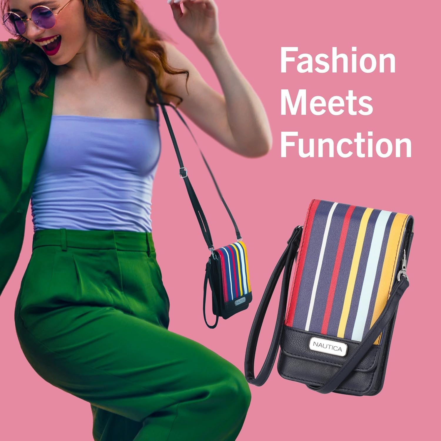 image:imageNautica Catalina RFID Womens Crossbody Bag Vegan Leather Compact Cell Phone Shoulder Travel Purse HolderBlush