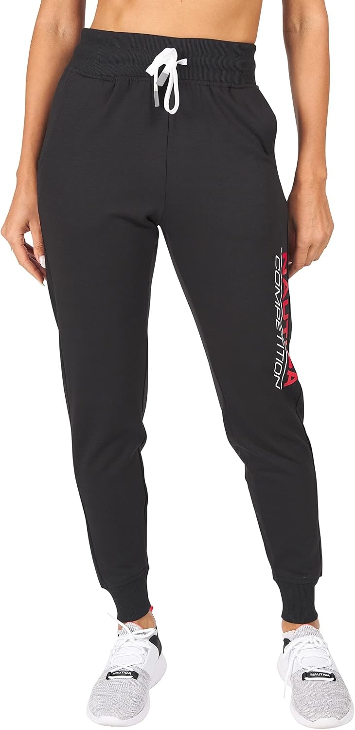 image:imageNautica Competition Womens Joggers Athletic Active Basic Essential Running Ultra Soft Fleece Relax Fit Lounge SweatpantsBlack 2