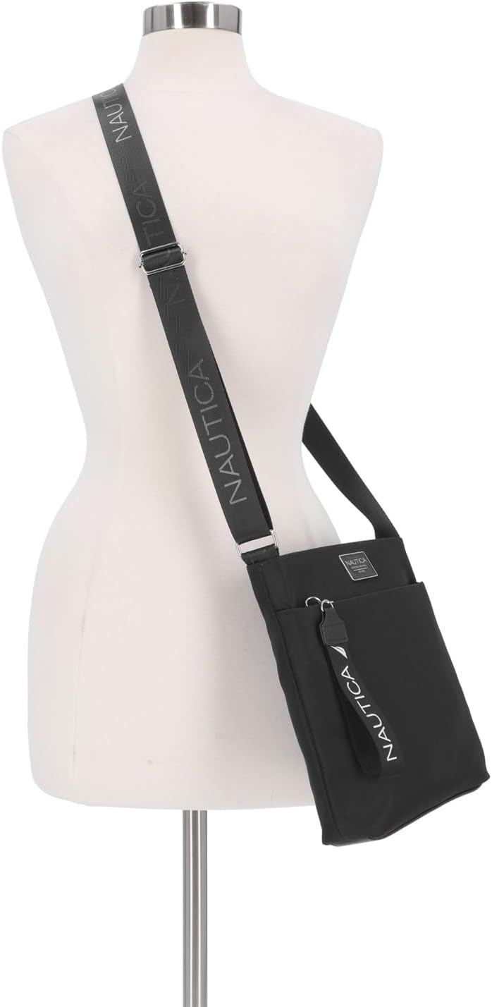 image:imageNautica Diver Nylon Small Womens Crossbody Bag Purse with Adjustable Shoulder StrapBlack Enamel