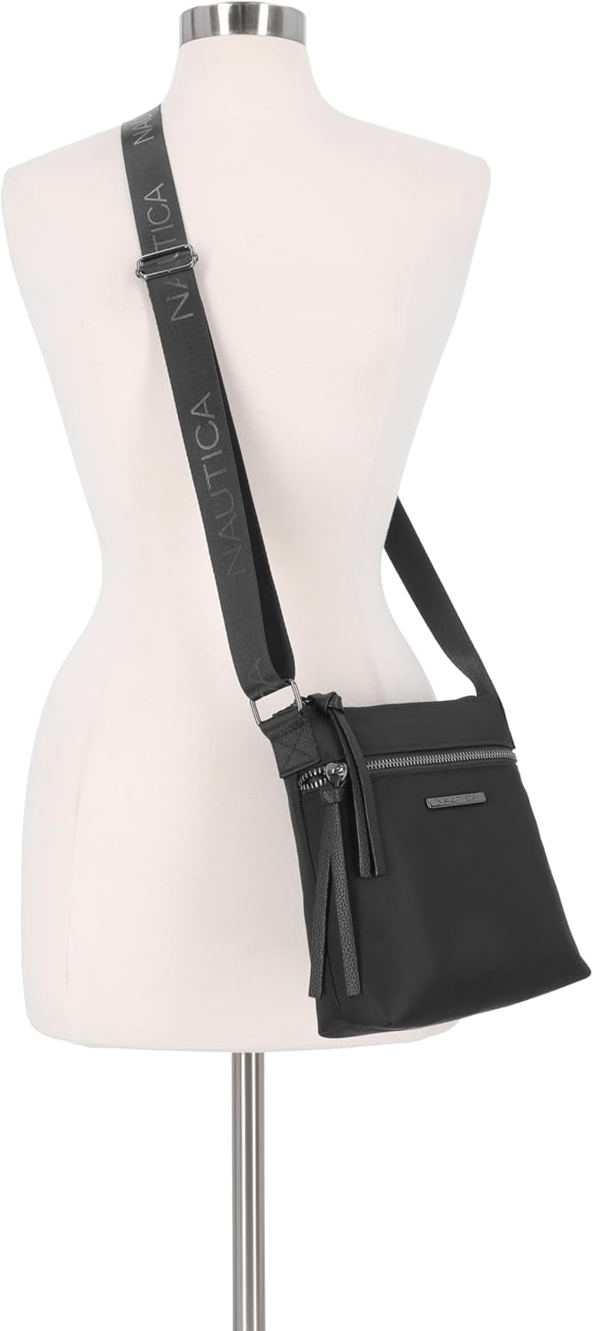 image:imageNautica Diver Nylon Small Womens Crossbody Bag Purse with Adjustable Shoulder StrapZipper Up Black