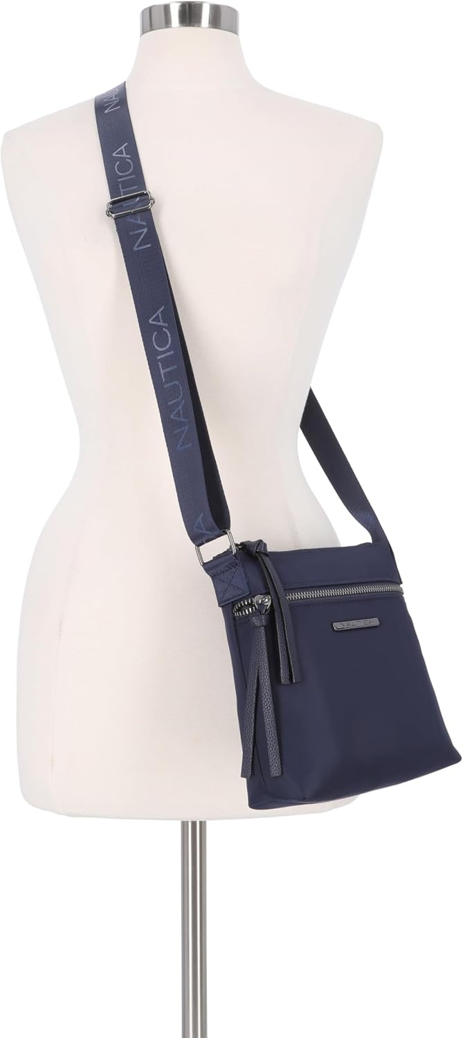 image:imageNautica Diver Nylon Small Womens Crossbody Bag Purse with Adjustable Shoulder StrapZipper Up Indigo