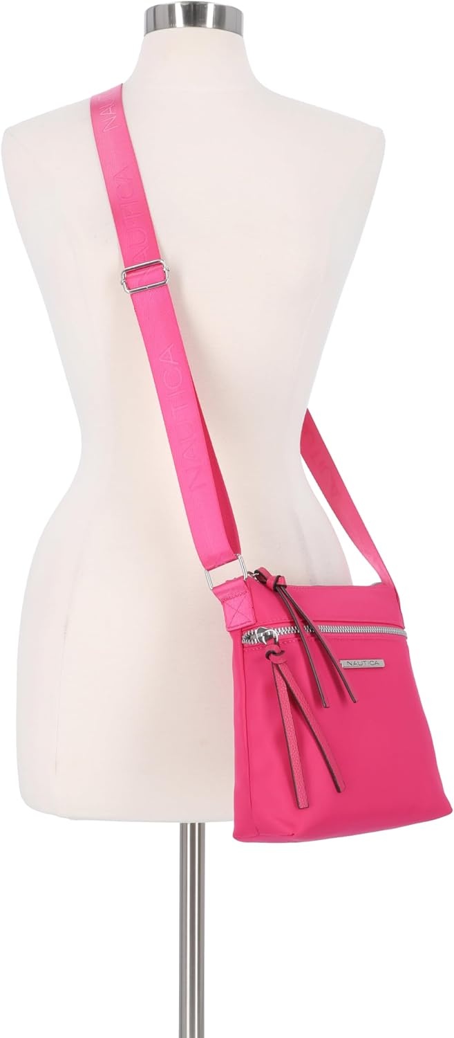 image:imageNautica Diver Nylon Small Womens Crossbody Bag Purse with Adjustable Shoulder StrapZipper Up Raspberry