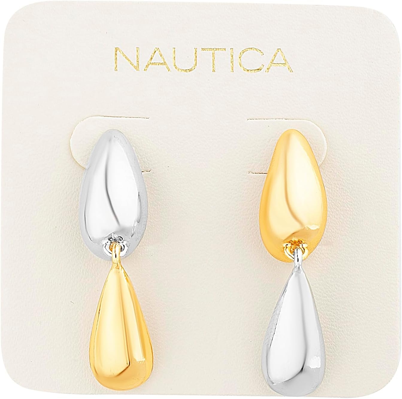 image:imageNautica Double Teardrop Dangle Earrings for Women Rhodium amp 14K Yellow Gold Plated Alloy