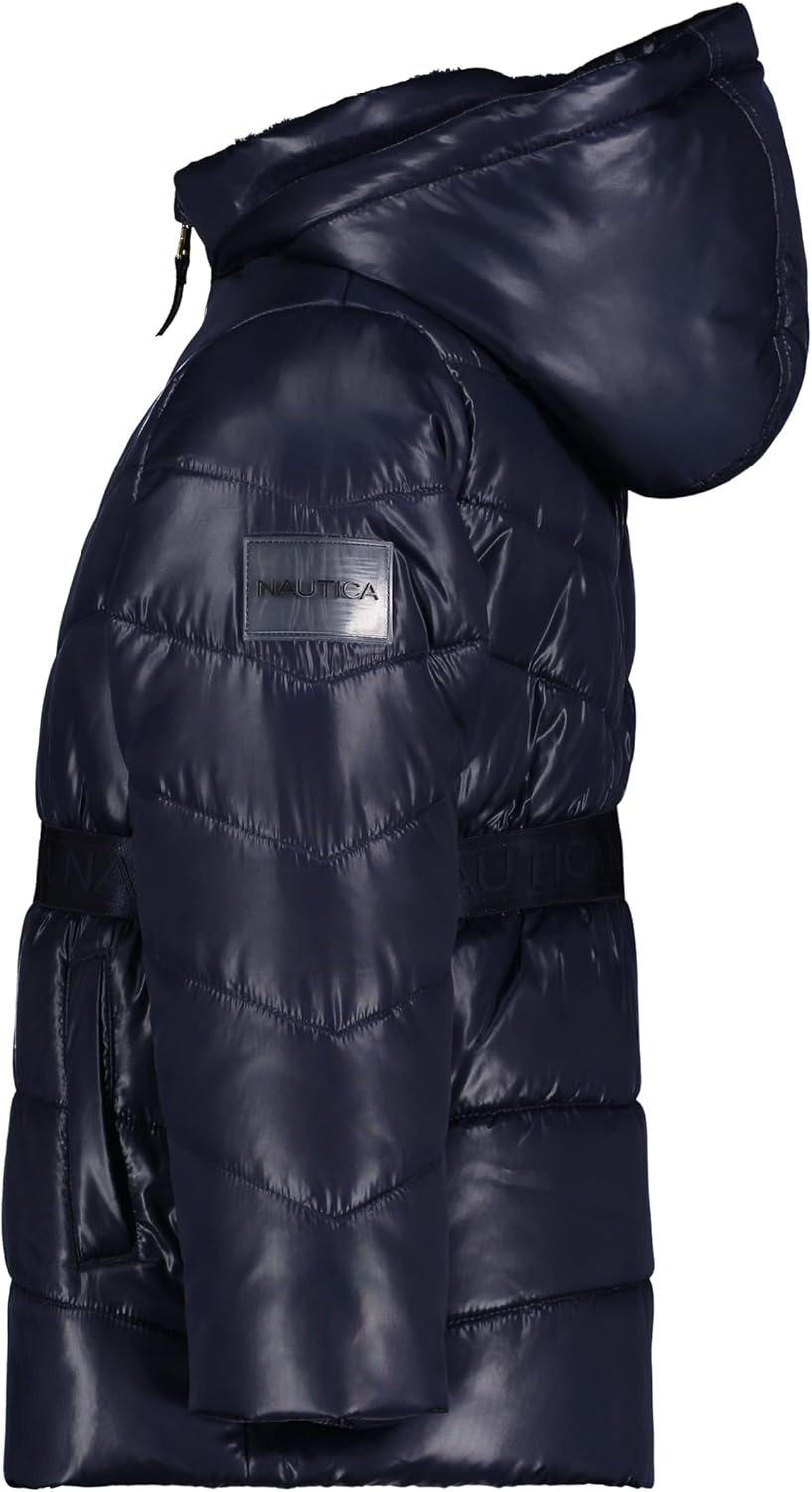 image:imageNautica Girls Heavyweight Hooded Winter Puffer Coat With Full Length ZipperPeacoat Sparkle