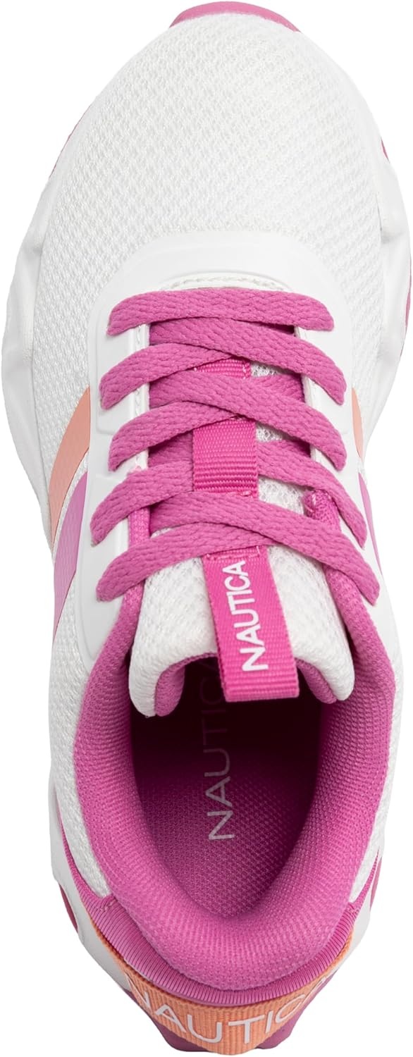 image:imageNautica Girls Kids Running Sneakers Comfortable Tennis Shoes with Chunky Sculpted Bottom Sizes for Big amp Little Kids LaceUpBungeeWhite Fushia Peach
