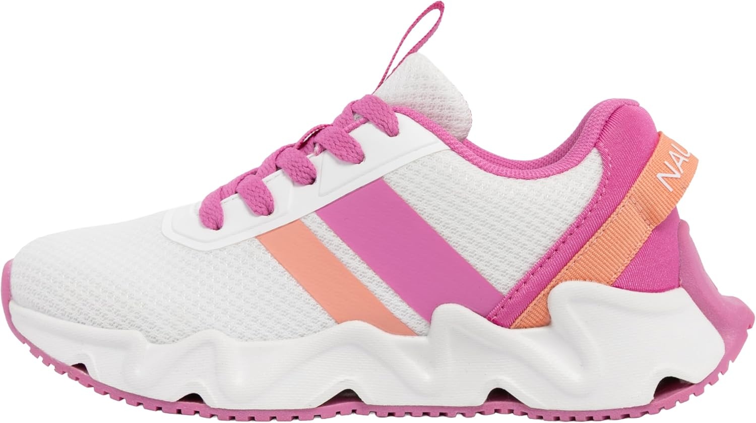 image:imageNautica Girls Kids Running Sneakers Comfortable Tennis Shoes with Chunky Sculpted Bottom Sizes for Big amp Little Kids LaceUpBungeeWhite Fushia Peach
