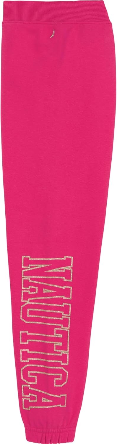 image:imageNautica Girls Logo Sweatpants Fleece Joggers with Ribbed Cuffs amp Functional Side PocketsFuchsia Glitter Art