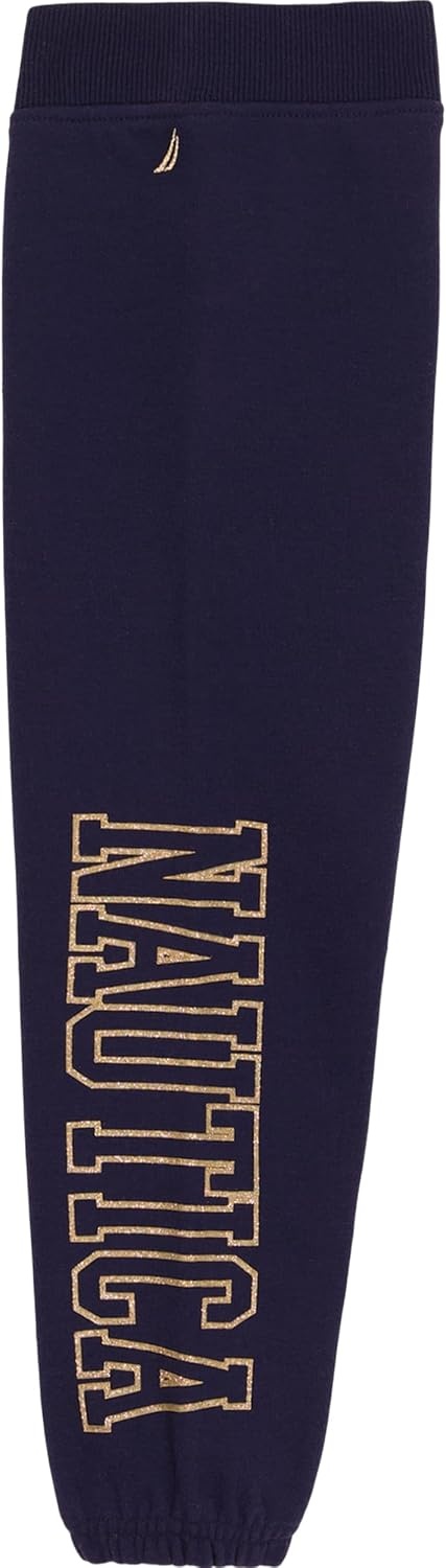 image:imageNautica Girls Logo Sweatpants Fleece Joggers with Ribbed Cuffs amp Functional Side PocketsPeacoat Glitter Art