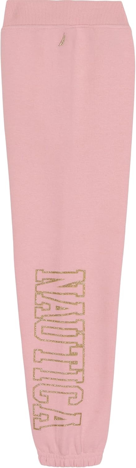image:imageNautica Girls Logo Sweatpants Fleece Joggers with Ribbed Cuffs amp Functional Side PocketsPink Glitter Art