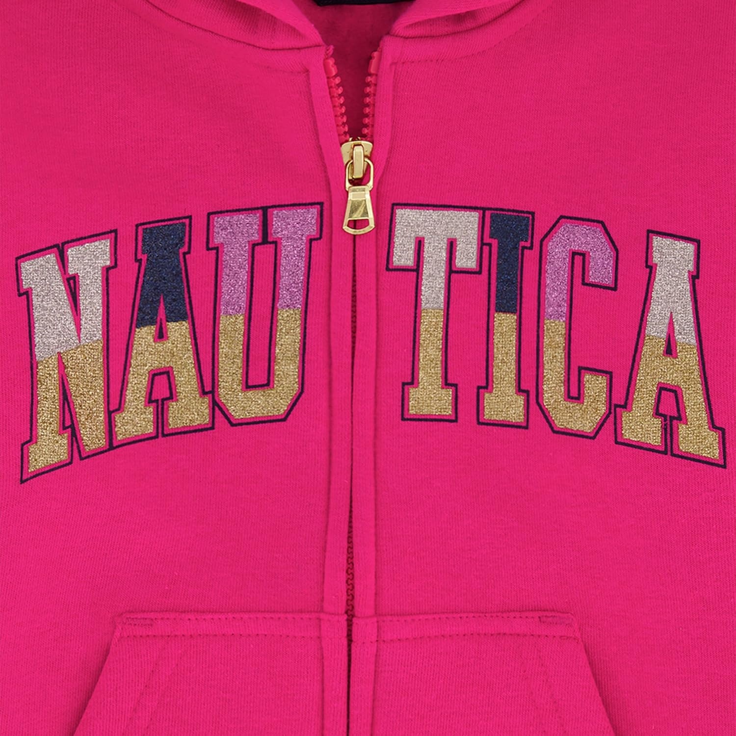 image:imageNautica Girls Logo Sweatshirt Fleece Hoodie With Fullzip Front amp PocketsFuchsia Glitter Art