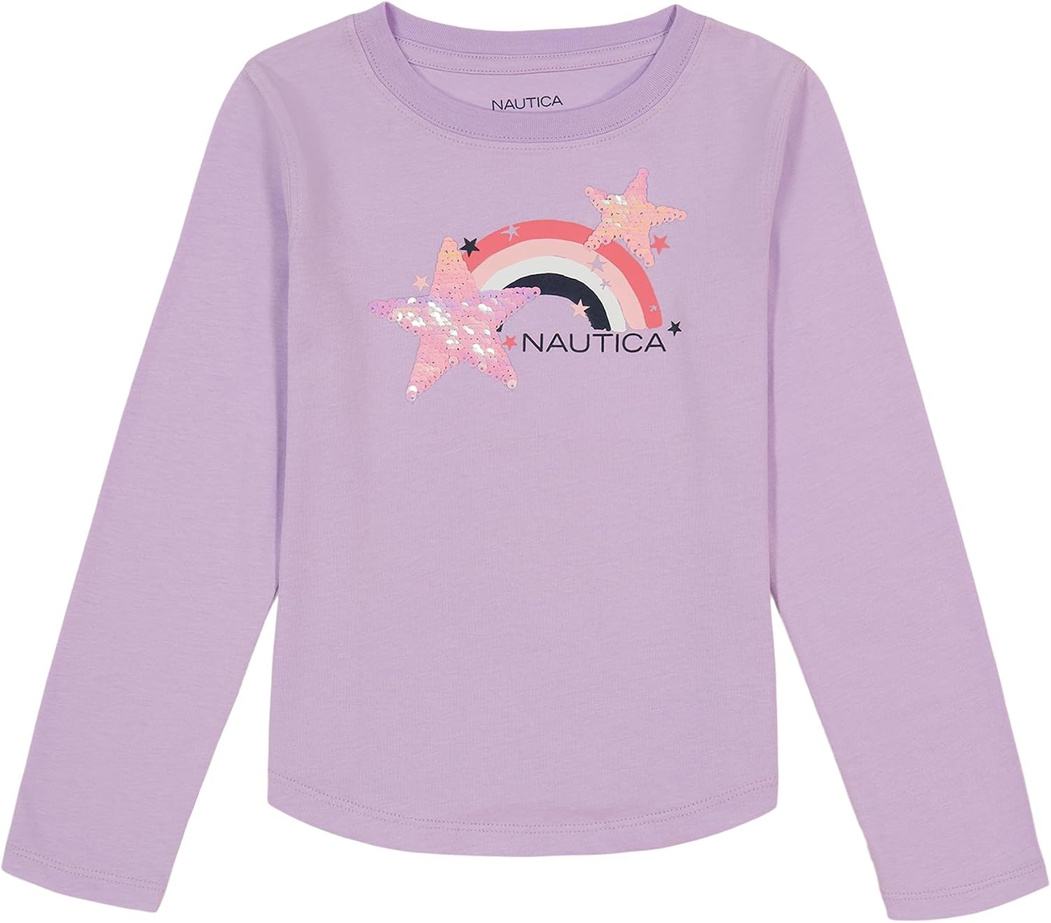image:imageNautica Girls Long Sleeve Graphic TShirt Flip Sequin and Glitter EmbellishmentsLavendula Rainbow