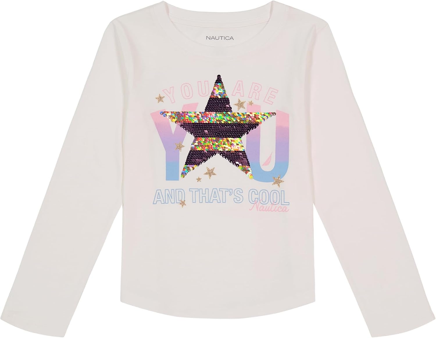 image:imageNautica Girls Long Sleeve Graphic TShirtBright White Star