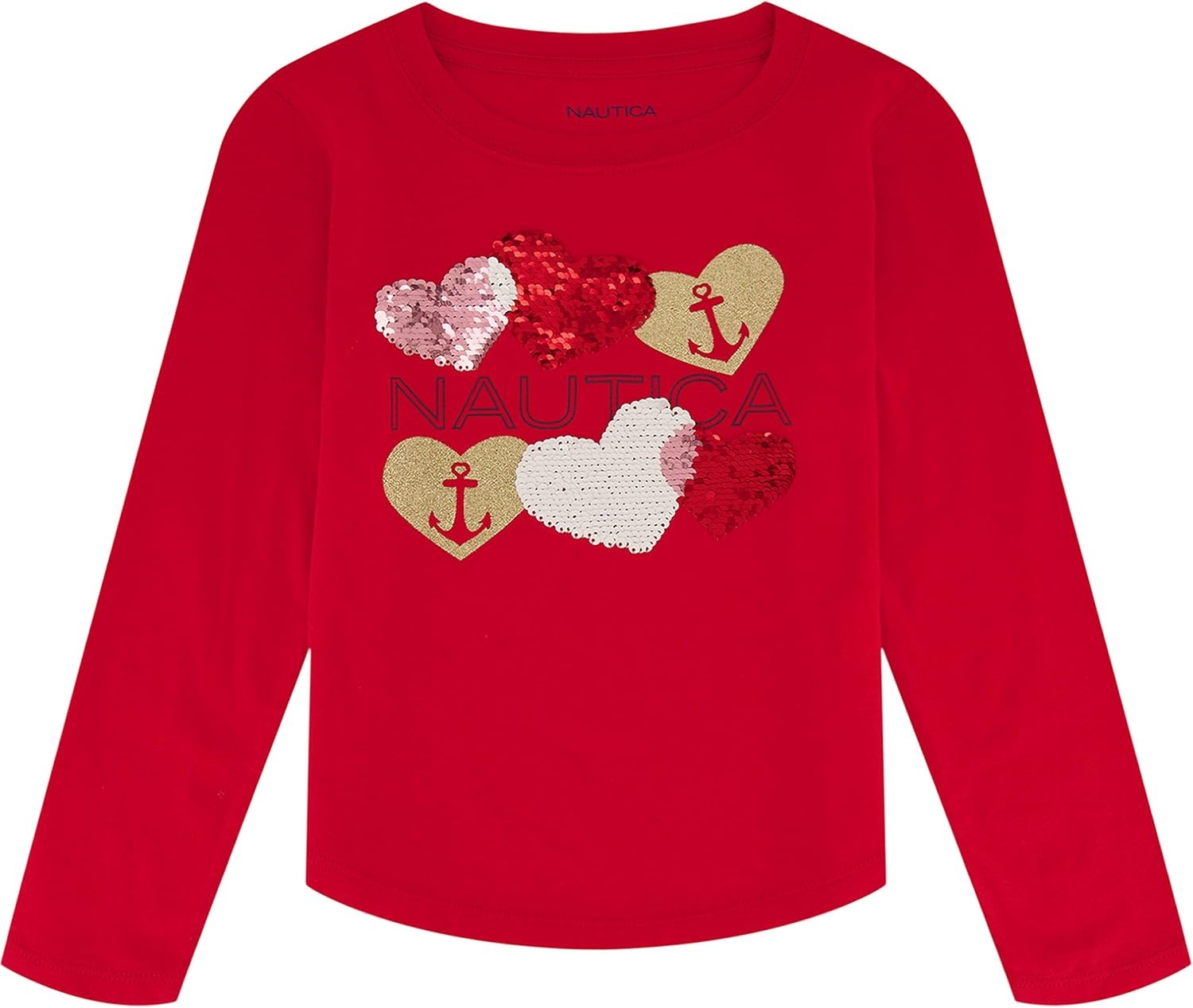image:imageNautica Girls Long Sleeve Graphic TShirtRed Heart Anchor