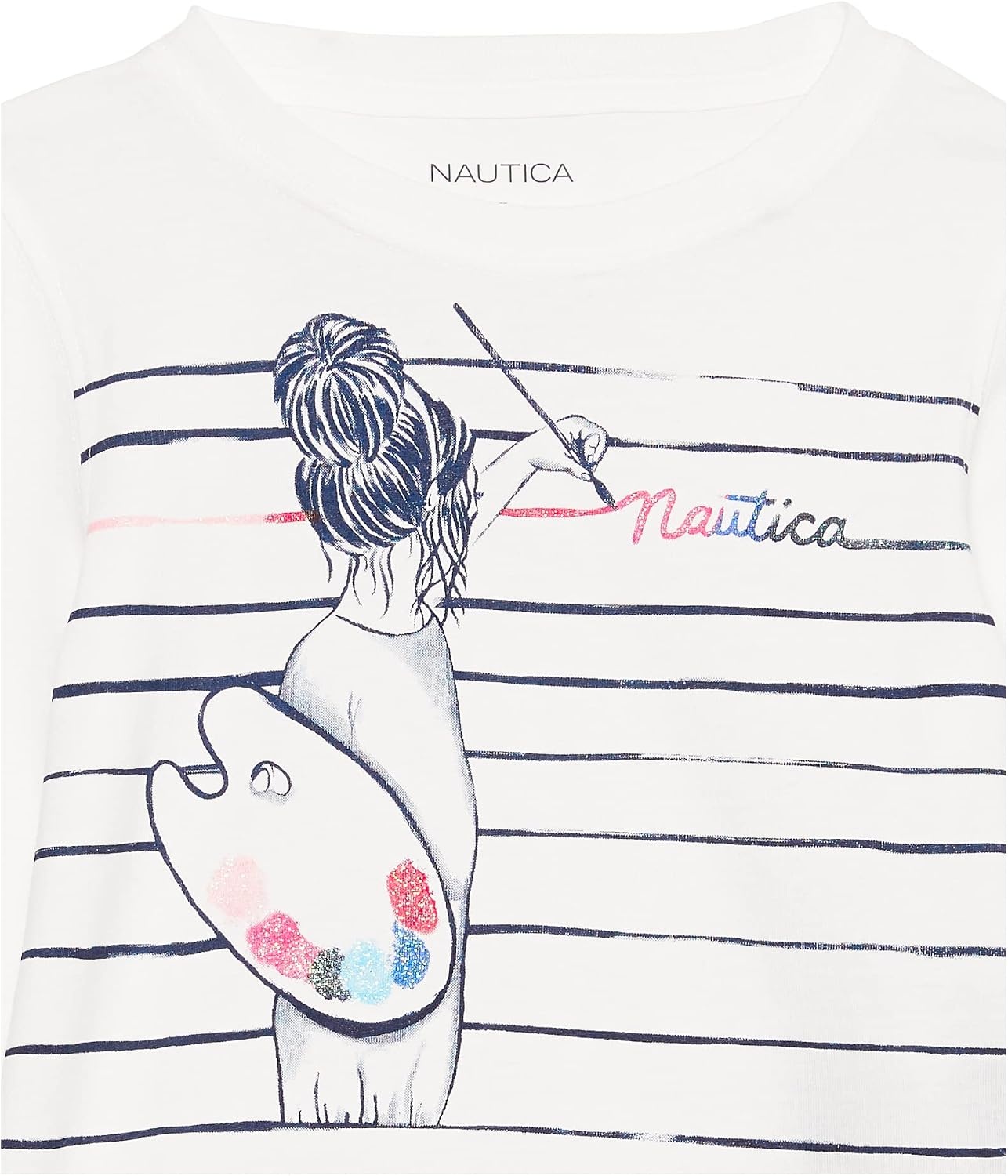 image:imageNautica Girls Long Sleeve Graphic TShirtWhite Paint