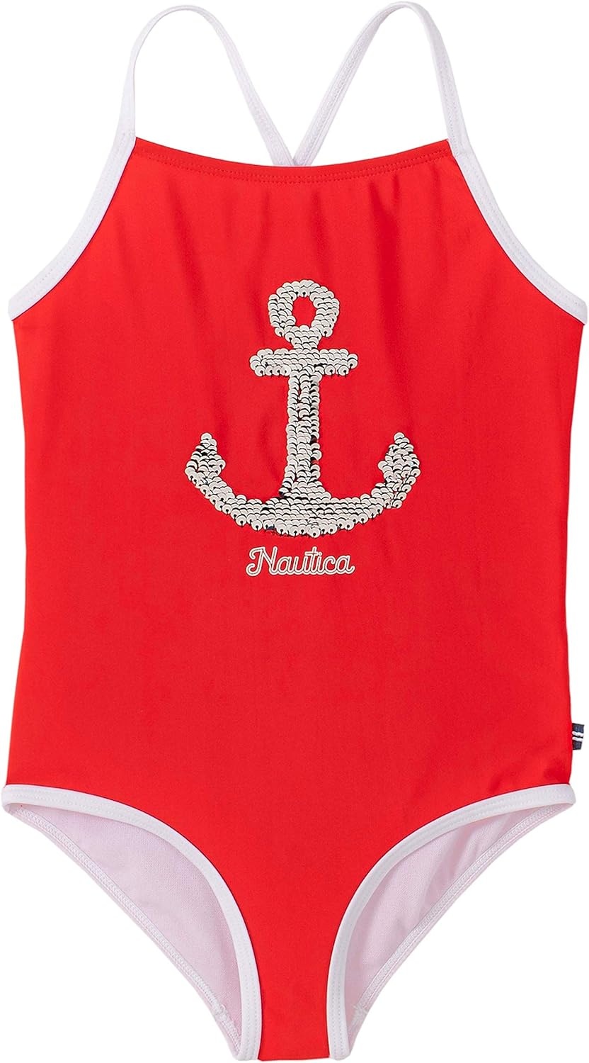 image:imageNautica Girls OnePiece Swimsuit with UPF 50 Sun Protection Quick Drying Bathing SuitFiery Red Anchor