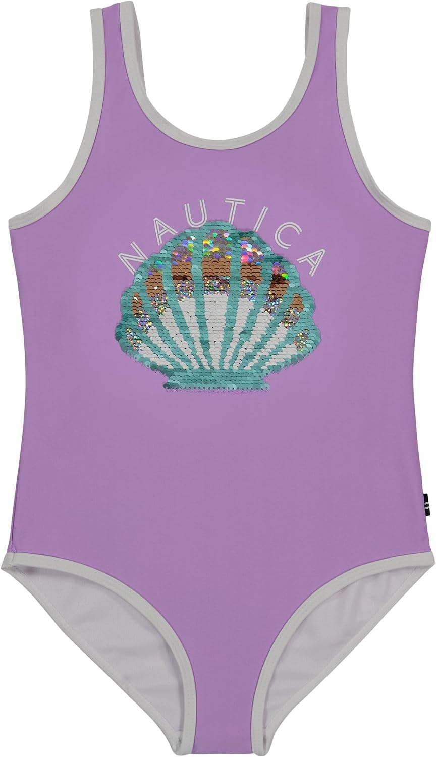 image:imageNautica Girls OnePiece Swimsuit with UPF 50 Sun Protection Quick Drying Bathing SuitLavendula Seashell Sequin