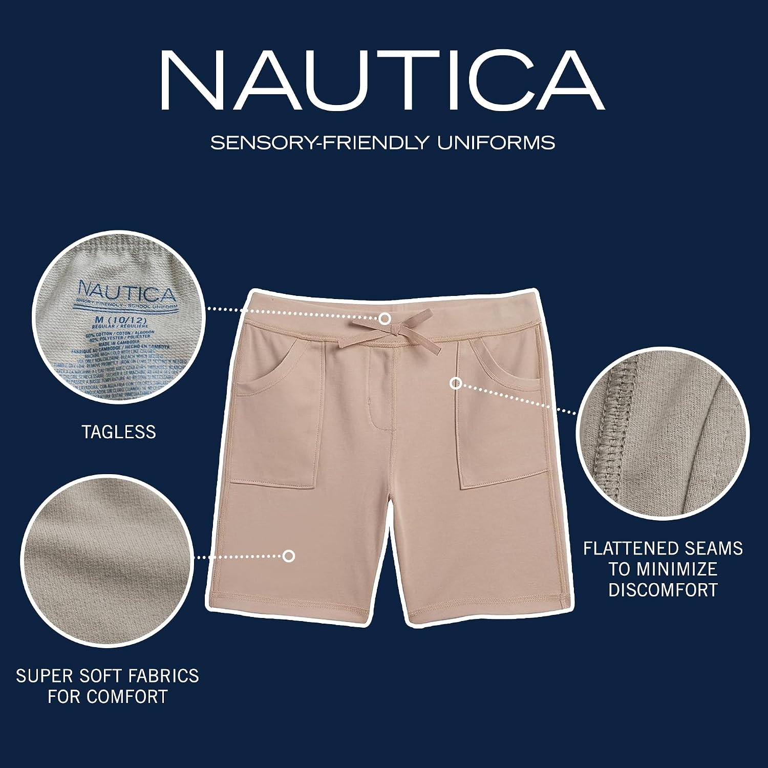 image:imageNautica Girls School Uniform SensoryFriendly Soft Pullon ShortKhaki