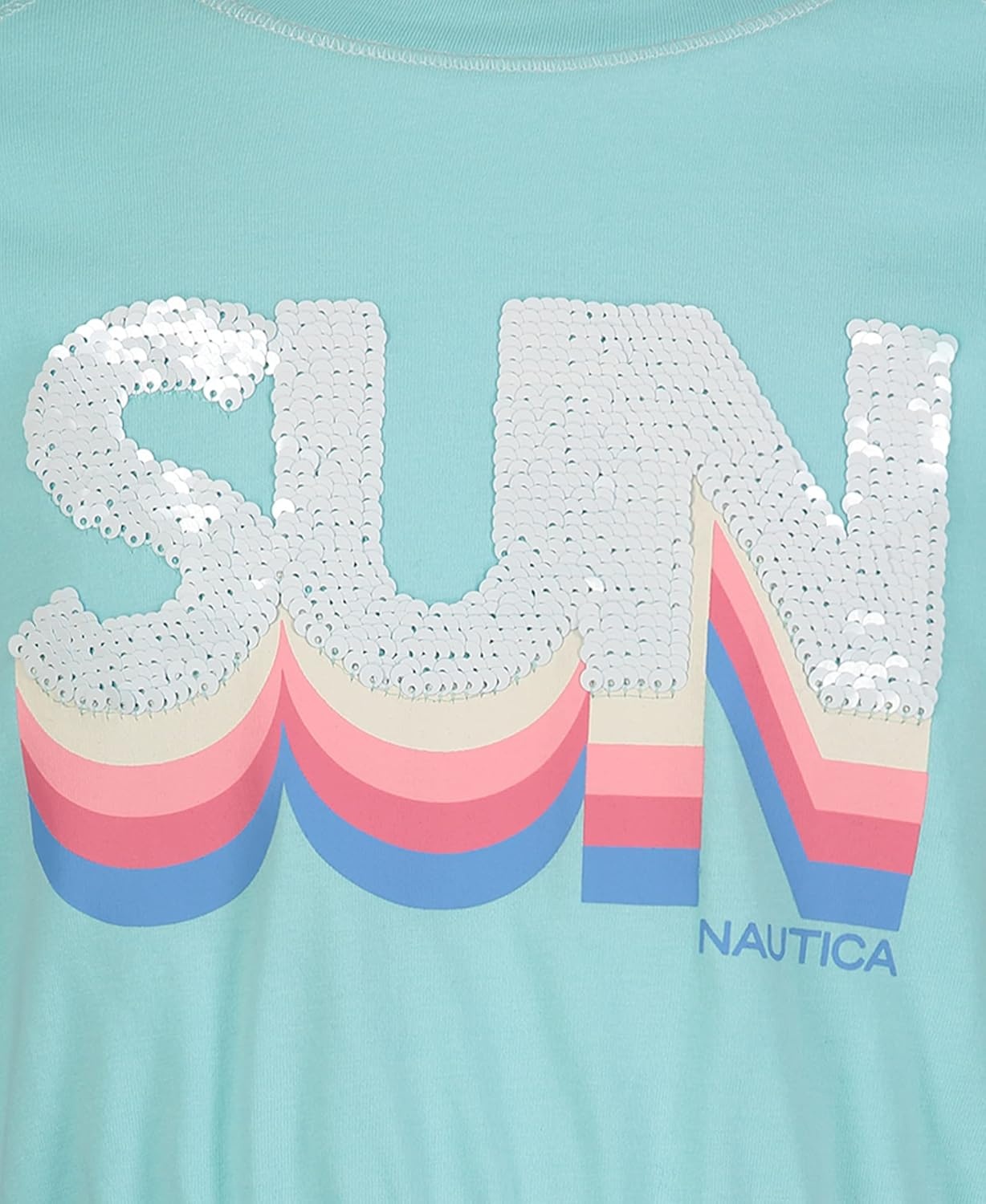 image:imageNautica Girls Short Sleeve Jersey Tee Dress with Elastic Cinched Waist Fun Designs amp ColorsBlue Tint